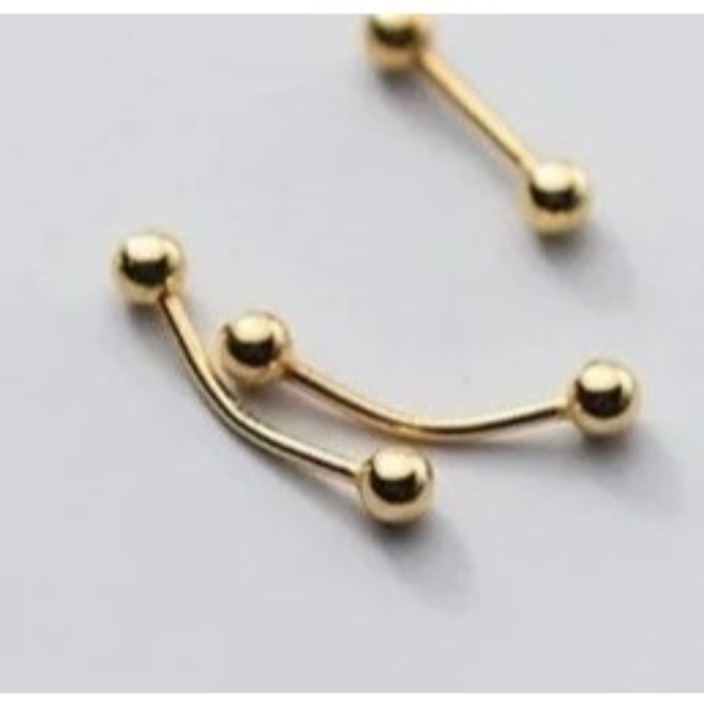 Screw back Solid Silver tuds Earrings-Curve line ESB001 Gold